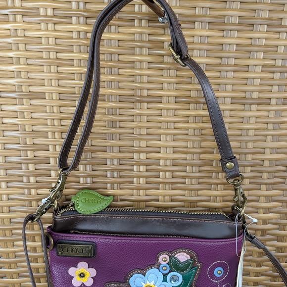 Chala Mini Faux Leather Purple Forget Me Not Crossbody Bag Clutch Wristlet NWT - Picture 6 of 13